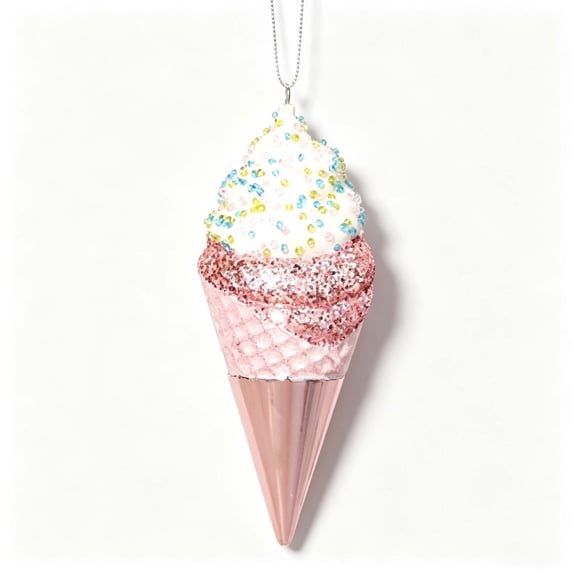 Ice Cream Cone Christmas Ornament, Sweet Dessert Hanging Decor with Glitter Sprinkles, Candy Style Tree Ornament for Holiday Party Home Decor,A