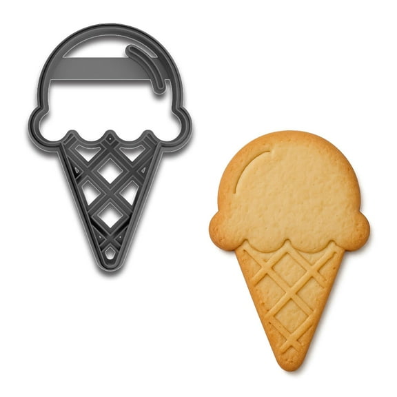 Ice Cream Cone Cookie Cutter with Waffle Cone Detail  4x2.56 Inches, Summer Treat Baking Mold (Random Color)