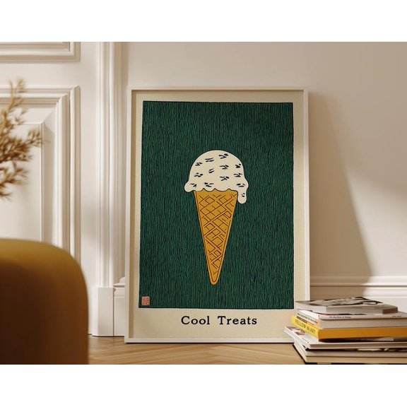 Ice Cream Cone Dessert Wall Art, Unframed Paper Poster 8x10in