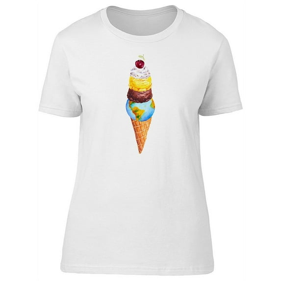 Ice Cream Cone & Earth Globe T-Shirt Women -Image by Shutterstock, Female XX-Large