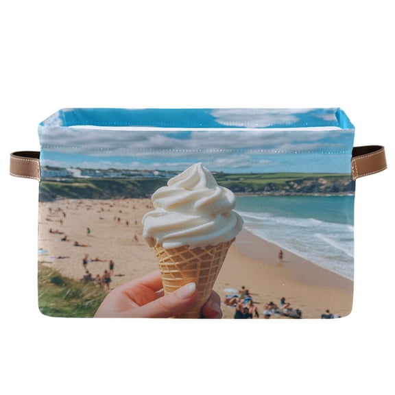 Ice Cream Cone Foldable Storage Basket,Canvas Fabric Foldable Storage Bins with Handles Open Home Storage Bins Boxes for Toy Book Shelf Closet Baskets