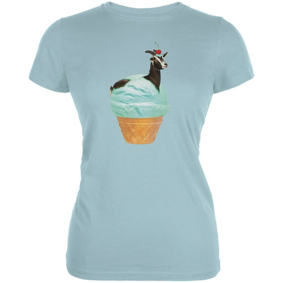 Ice Cream Cone Goat Light Aqua Juniors Soft T-Shirt - Large