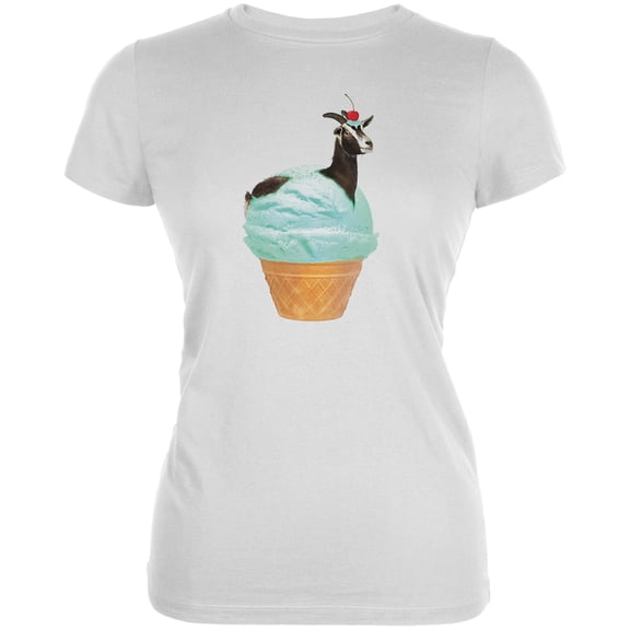 Ice Cream Cone Goat White Juniors Soft T-Shirt - X-Large
