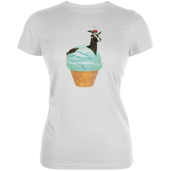 Ice Cream Cone Goat White Juniors Soft T-Shirt - X-Large