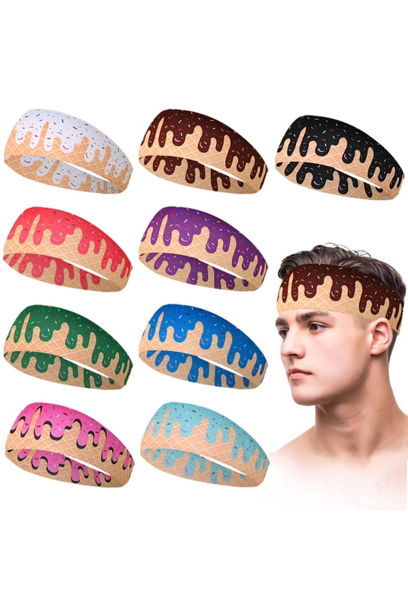 Ice Cream Cone Headband, Novelty Sports Headband with Dripping Frosting Design and Sprinkles #02Blue