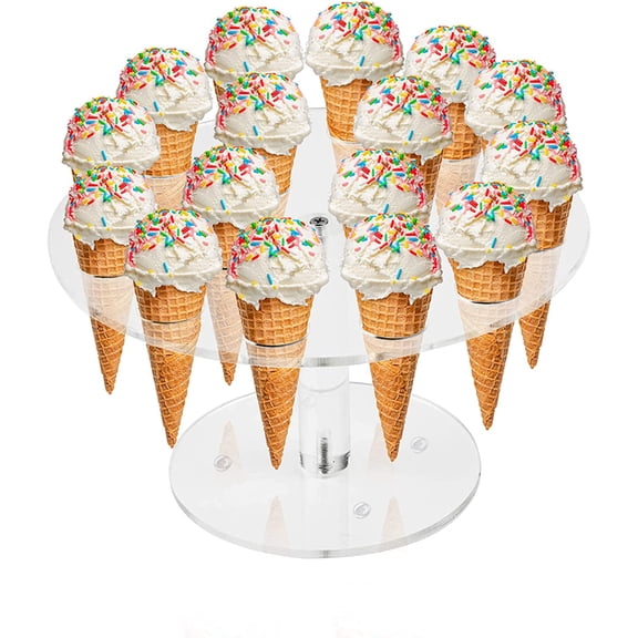 Ice Cream Cone Holder, Clear 16 Holes Food Stand,Acrylic Waffle Cone Display Stand,Hand Roll Sushi Popcorn stand Rack for Kids Party Birthday Wedding Decoration