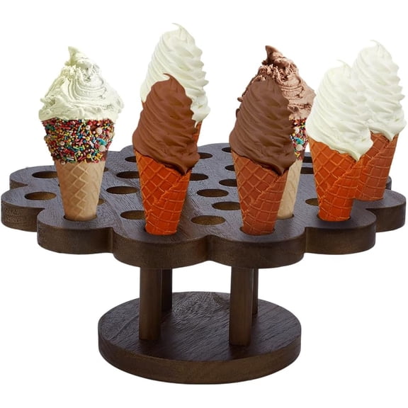 Ice Cream Cone Holder Flower-Shaped Food Cone Display Stand Wooden Cupcake Dessert Stand Waffle Sushi Hand Roll Stand with 36 Holes for Buffet Food Restaurant Party 1" Hole