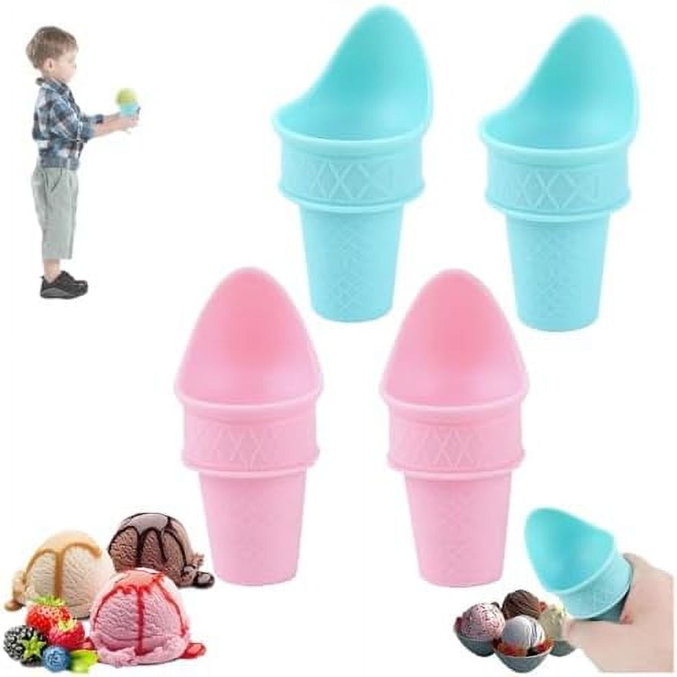 Ice Cream Cone Holder - Ice Cream Cone Scoop, Mini Ice Cream Cones Reusable, 2024 New Plastic Cone Shaped Ice Cream Scoop, Food Grade Ice Cream Snow Cone Rack for Birthday Party Wedding (4pc) 4pc 4pc