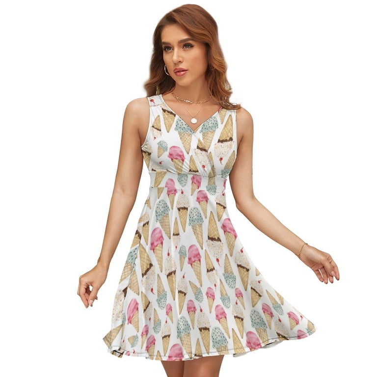 Ice Cream Cone Pattern Dress Fashion Beach Long Dresses Female Party  Printed Sundress - Walmart.com