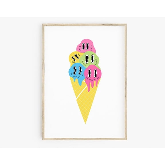 Ice Cream Cone Print, Smiley Face Poster, Y2K Print, Y2K Decor, Dorm Room Decor, Teen Room Wall Art, Modern Wall Decor, 12x18 UNFRAMED
