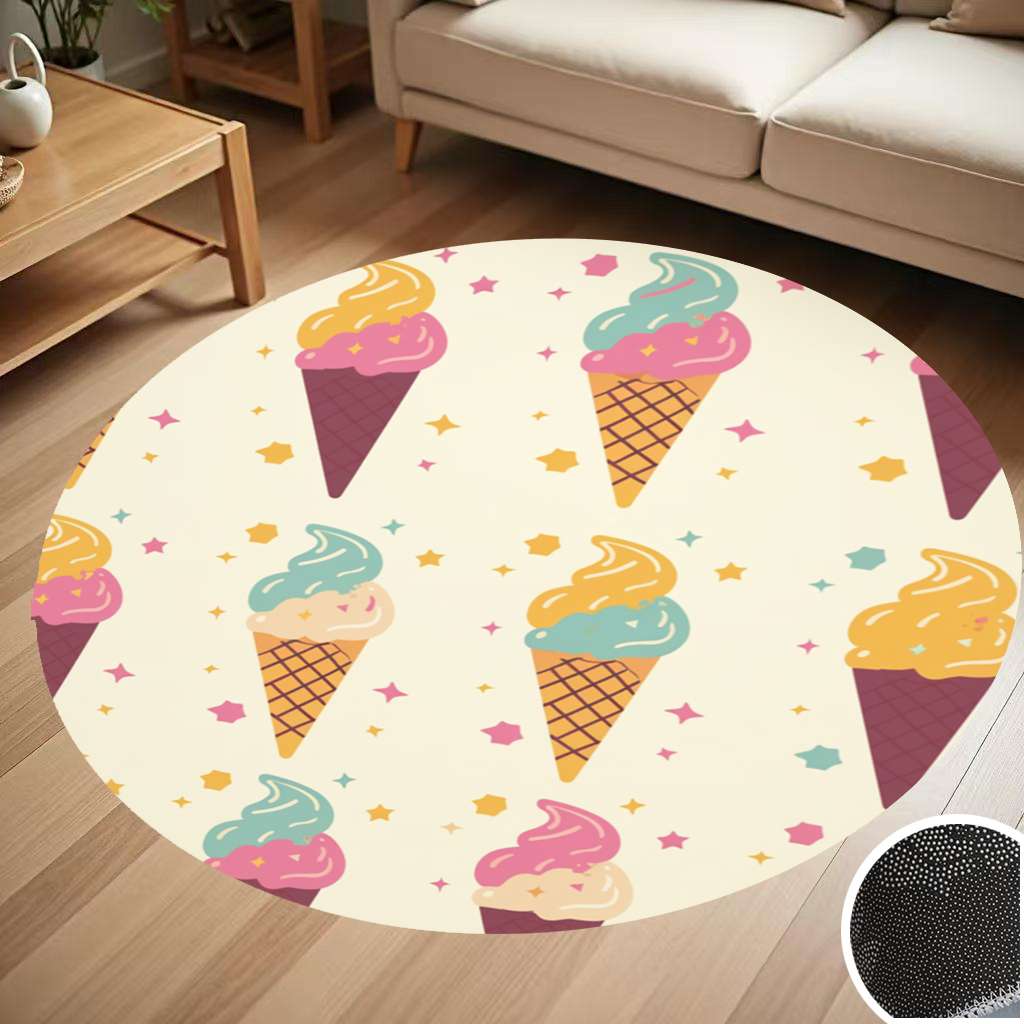 Ice Cream Rug Pattern Ice Cream Cone Round Carpet Living Room Bedroom Home Decoration Coffee ...