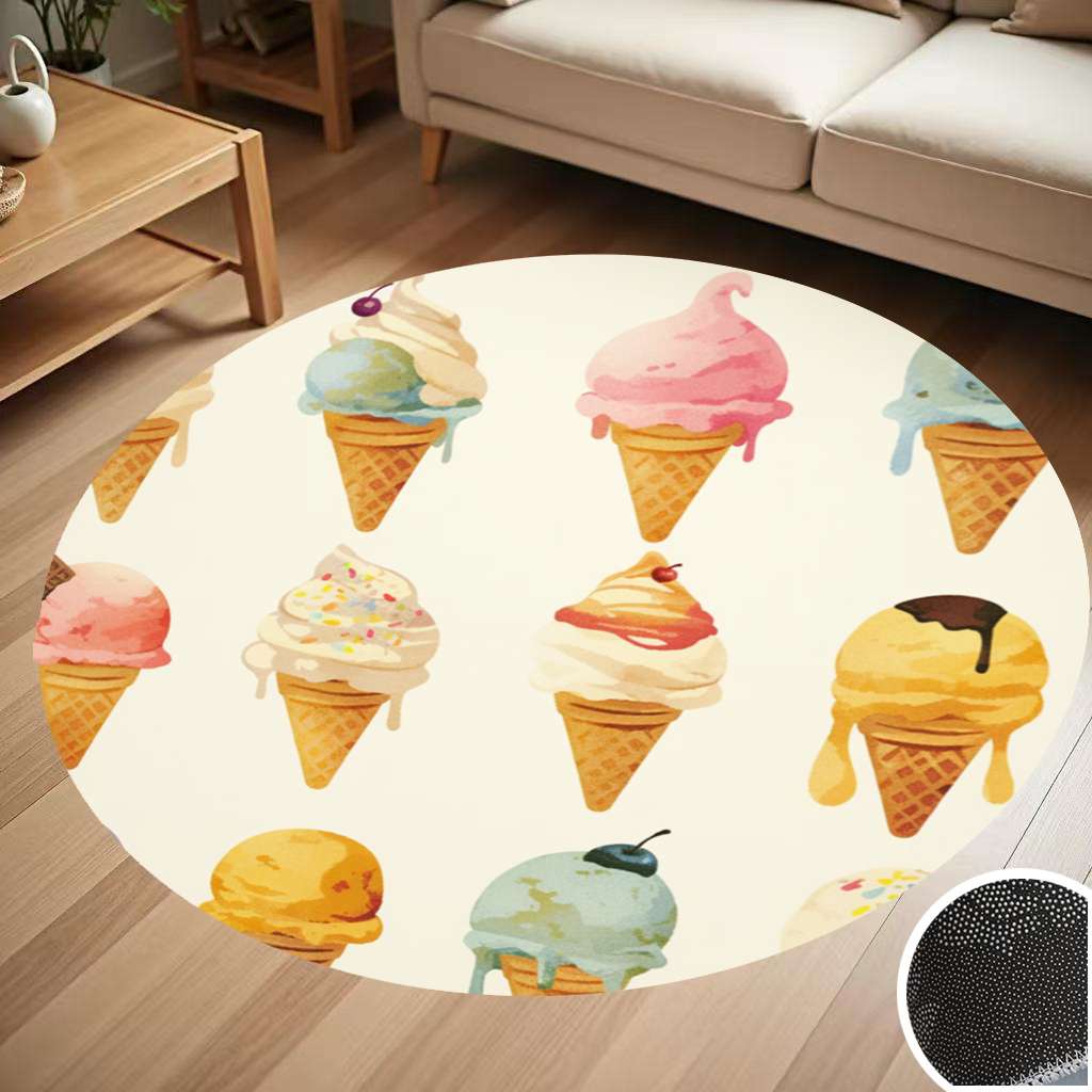 Ice Cream Rug Pattern Ice Cream Cone Round Carpet Living Room Bedroom Home Decoration Coffee ...