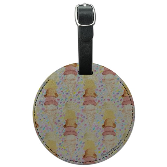 Ice Cream Cone Scoops Round Leather Luggage Card Suitcase Carry-On ID Tag
