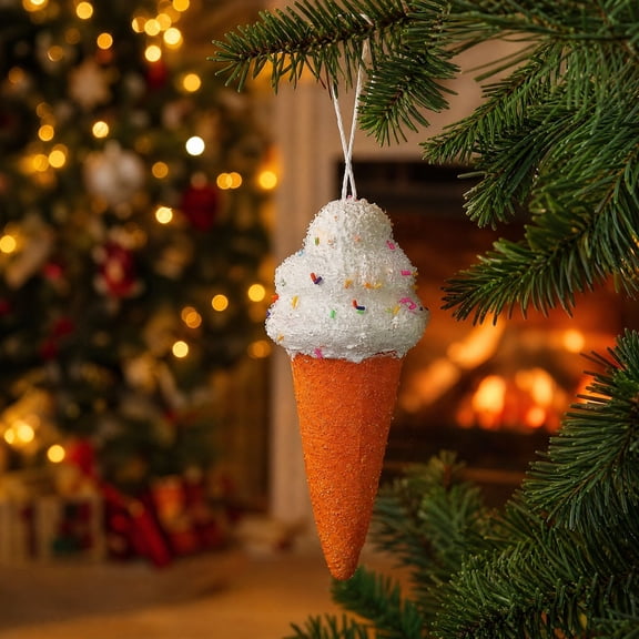 Ice Cream Cone Shaped Christmas Ornament Sparkly Hanging Decoration for Xmas Tree