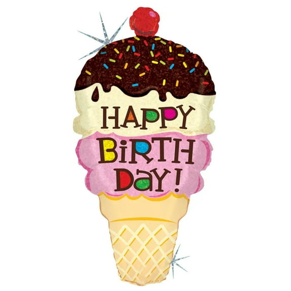Ice Cream Cone Shaped Happy Birthday 33" Foil Balloon