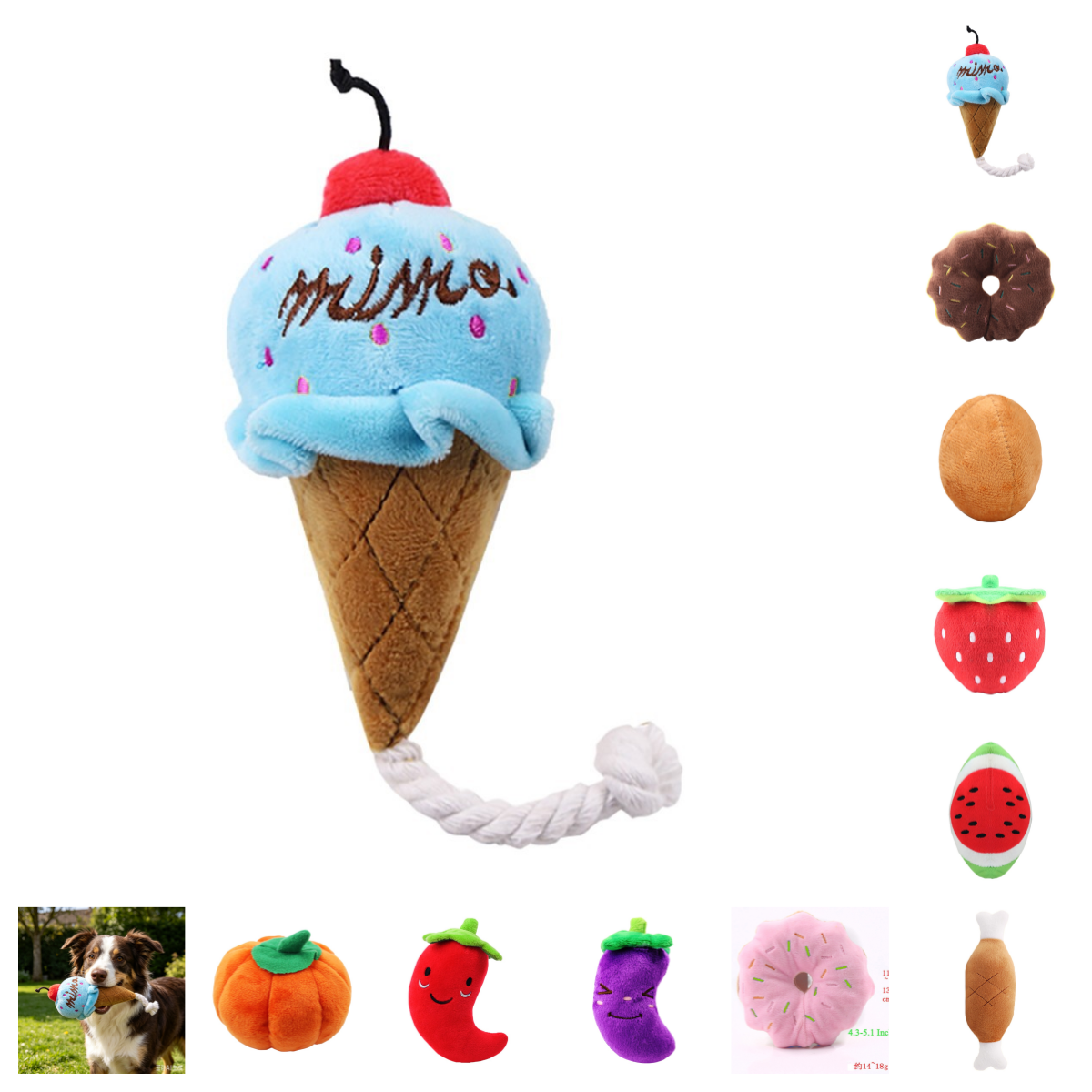 Ice Cream Cone Shaped Squeaky Plush Pet Chew Toy, Soft Sound Making Play Toy for Small Dogs Cats Teeth