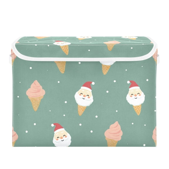 Ice Cream Cone with Christmas Santa Faces Foldable Storage Bins with Lids Handles Collapsible Storage Containers Tote Boxes 16.5 x 12.6 x 11.8 inches