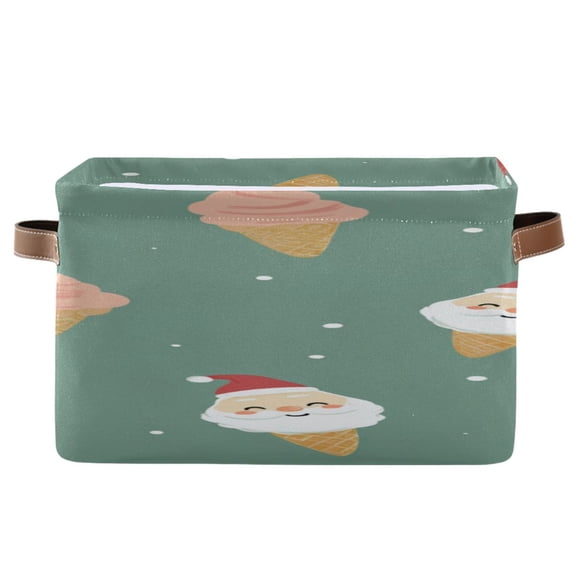 Ice Cream Cone with Christmas Santa Faces Square Storage Bins with Handles Collapsible Containing Box 1 Pack