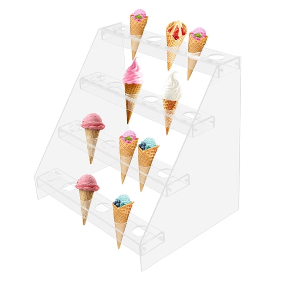 Ice Cream Cones Holder Stand, 4-Layer Waffle Cone Display Stand, 24-Hole Clear Acrylic Cones Display Stands Rack for Candy Hand Sushi Roll Sweets for Parties, Weddings Snack Tray