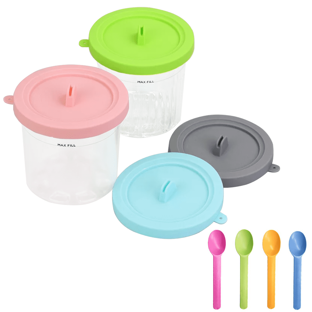  ZYHOONE Ice Cream Pint Containers Replacement for Ninja Creami  Pints and Lids,Compatible with NC301 NC300 NC299AMZ Series Ice Cream  Maker,with 4 Scoops,Dishwasher Safe Gray/Pink/Green/Blue: Home & Kitchen
