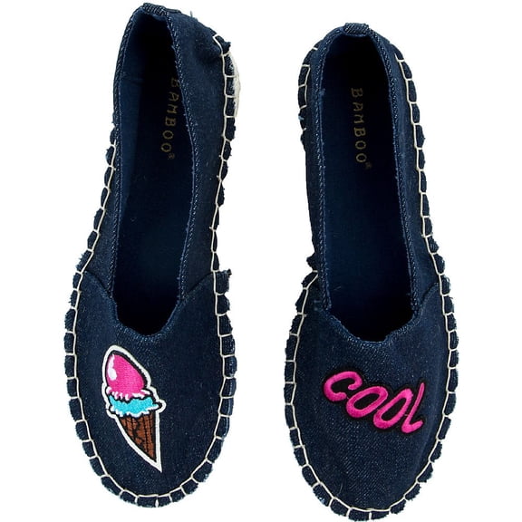 Ice Cream! Cool! Women's Blue Denim Slip On Espadrille Flats