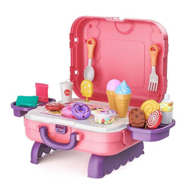 Ice Cream Counter Toy, 29PCS Scoop and Learn Ice Cream Play Set, Kids Kitchen Play Food Set