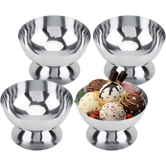 Ice Cream Cup, 4Pcs Stainless Steel Serving Dessert Bowls Cups Sauce Bowls Mini Round Footed Yogurt Snack Candy Cups for Salad Fruit Pudding Christmas Party