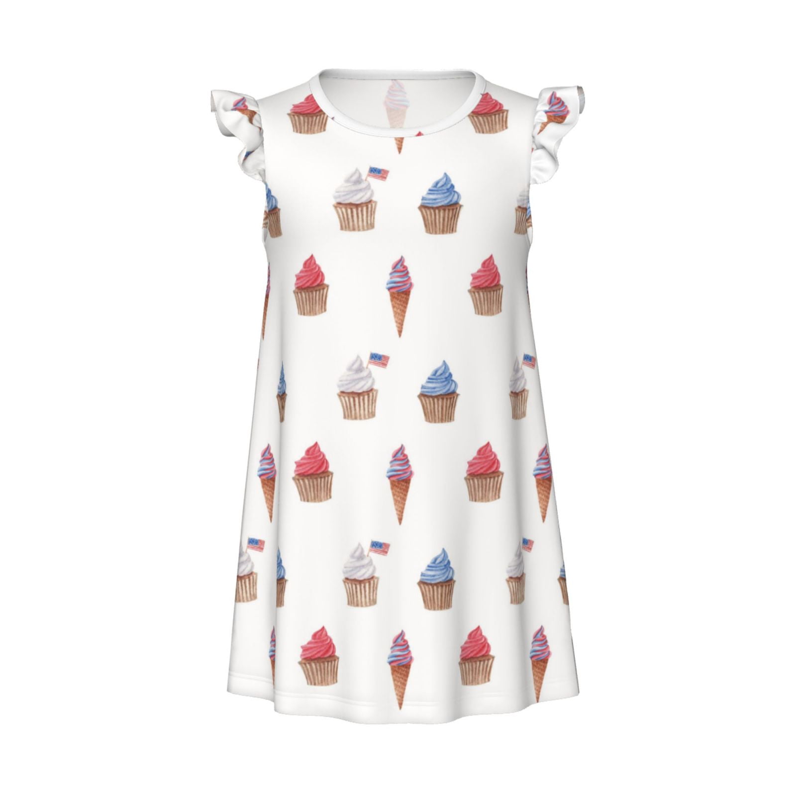 Ice Cream Cupcake Printing Girls Nightgowns, Short Sleeves Dress Girls ...