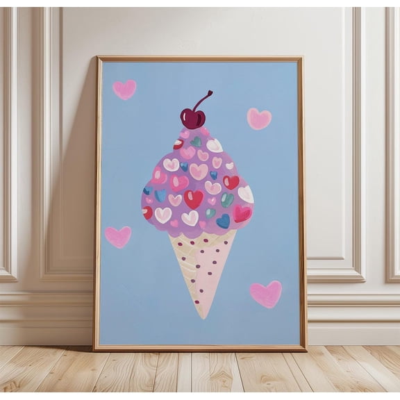 Ice Cream Cute Dessert Wall Art Colourful Kids Room Decor Unframed Paper Print