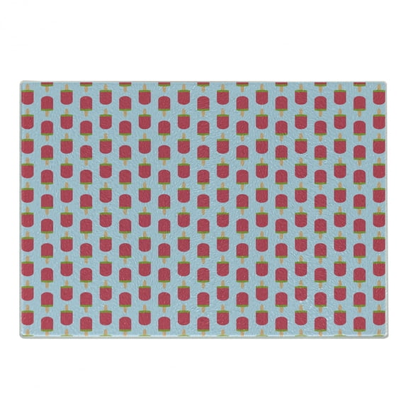 Ice Cream Cutting Board, Repeating and Continuing Fruity Cold Popsicle Fresh Dessert on a Stick, Decorative Tempered Glass Cutting and Serving Board, in 3 Sizes, by Ambesonne