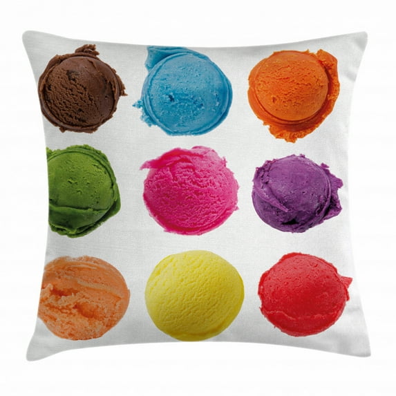 Ice Cream Decor Throw Pillow Cushion Cover, Ice Cream Toppings with Colorful Various Flavor Yummy Sweet Summer Image, Decorative Square Accent Pillow Case, 20 X 20 Inches, Multicolor, by Ambesonne