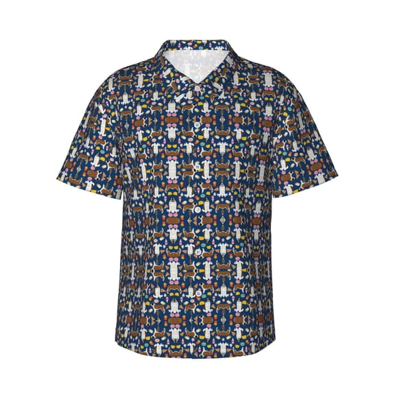 Ice Cream Dog Pizza Hawaiian Shirts For Men, Summer Short-Sleeve Relaxed-Fit Button-Down Shirts 3x-Large