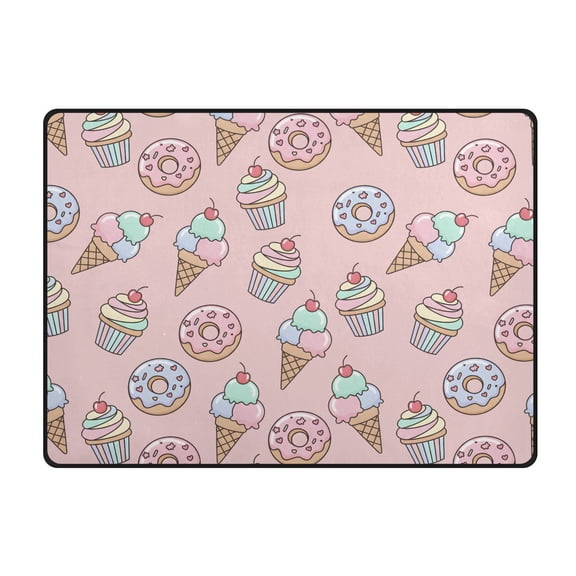 Ice Cream Donuts Pattern Area Rug 63x48 Inch Non Slip Absorbent Soft for Bedroom Entryway