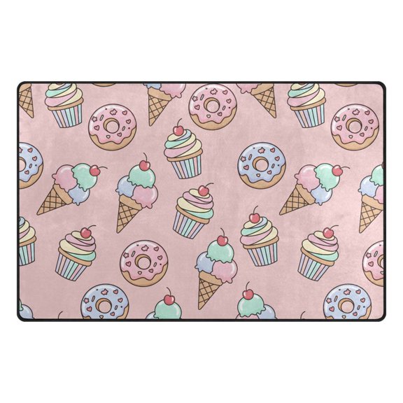 Ice Cream Donuts Pattern Memory Foam Area Rug 31"x20" Non Slip, Absorbent, Fade Proof for Living Room, Bedroom, Office