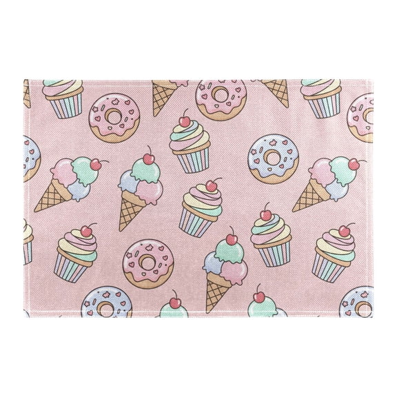 Ice Cream Donuts Pattern Placemat 18x12in Reversible Rustic Linen Texture Dining Table Mat