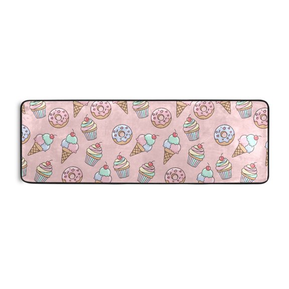 Ice Cream Donuts Pattern Runner Rug 24x72 Inch Cushioned Non Slip Soft Absorbent Floor Mat