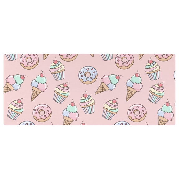 Ice Cream Donuts Pattern Stretch Fitted Tablecloth 2.5x6ft Elastic Wrinkle Resistant Cover
