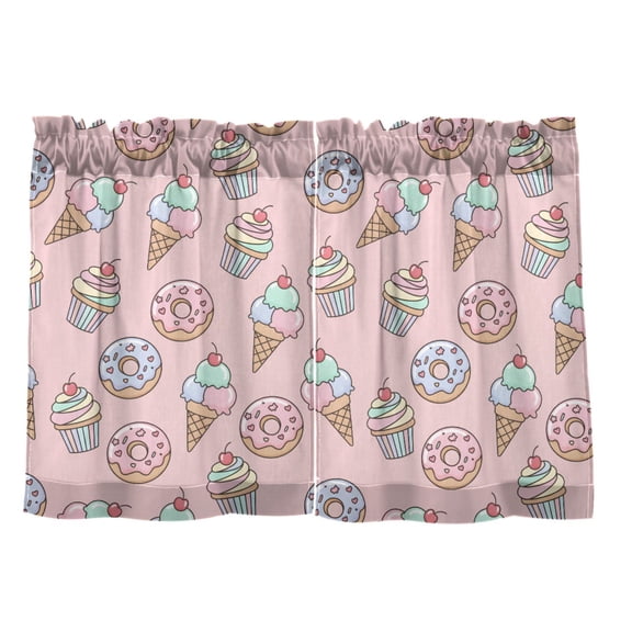 Ice Cream Donuts Pattern Tier Curtain Set of 2 Kitchen Curtains 27x24 Inch Privacy Semi Sheer