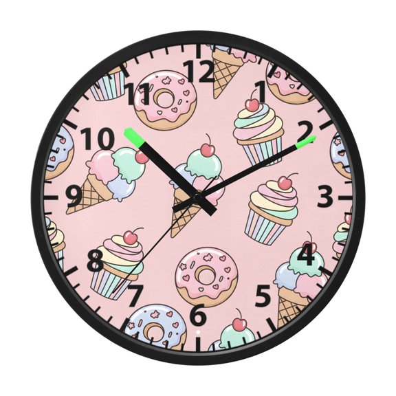 Ice Cream Donuts Pattern Wall Clock 12 Inch Voice Activated Night Light Silent Non Ticking