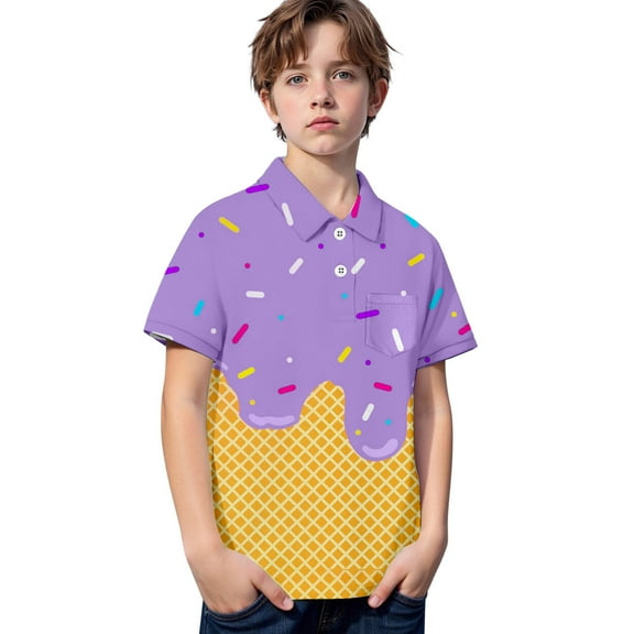 Ice Cream Drip Shirts For Boys Short Sleeve Summer Hawaii Shirts Purple 7-8 Years
