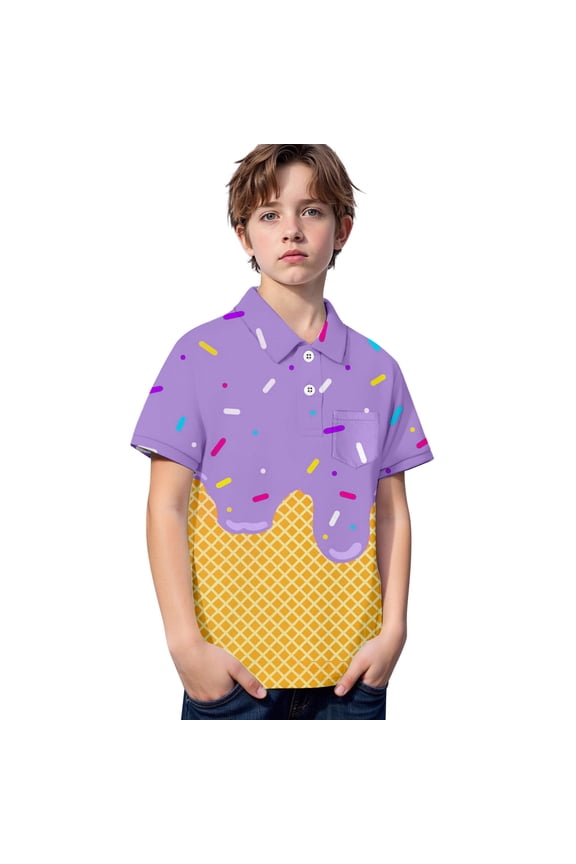 Ice Cream Drip Shirts For Boys Short Sleeve Summer Hawaii Shirts Purple 7-8 Years