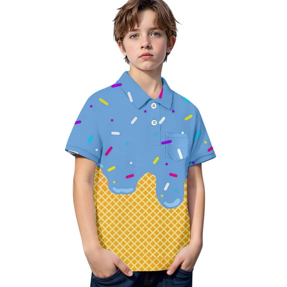 Ice Cream Drip Shirts For Boys Short Sleeve Summer Hawaii Shirts Sky Blue 13-14 Years