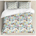 thumbnail image 1 of Ice Cream Duvet Cover Set, Cupcakes with Face and Cone Bars Creative Funny Caricature Image, Decorative 3 Piece Bedding Set with 2 Pillow Shams, Queen Size, Multicolor, by Ambesonne, 1 of 3