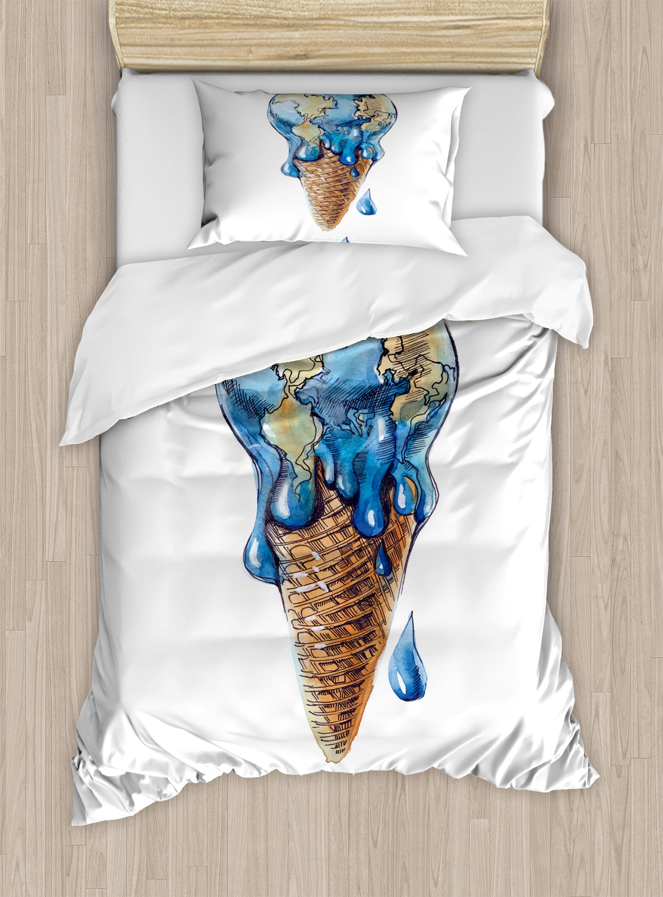 Ice Cream Duvet Cover Set, Dessert Globe Planet Earth Flavor Ecological ...
