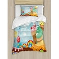 thumbnail image 1 of Ice Cream Duvet Cover Set Twin Size, Dessert Land with Rainbow Candies Lollipop Trees and Cupcake Mountains Cartoon, Decorative 2 Piece Bedding Set with 1 Pillow Sham, Multicolor, by Ambesonne, 1 of 3
