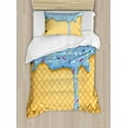 thumbnail image 1 of Ice Cream Duvet Cover Set, Waffle Background with Sky Blue Flavor Yummy Summer Seasonal Design, Decorative 2 Piece Bedding Set with 1 Pillow Shams, Twin Size, Apricot, by Ambesonne, 1 of 3