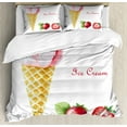 thumbnail image 1 of Ice Cream Duvet Cover Set, Watercolor Strawberry Flavor Summer Girls Yummy Art Print, Decorative 3 Piece Bedding Set with 2 Pillow Shams, King Size, Sand Brown Pale Pink, by Ambesonne, 1 of 3
