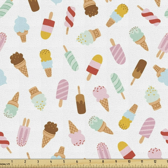 Ambesonne Ice Cream Fabric by the Yard Upholstery, Doodle Diary Desserts, 1 Yard, Multicolor