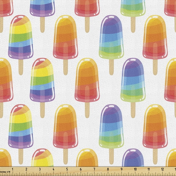Ambesonne Ice Cream Fabric by the Yard Upholstery, Orange Rainbow Flavor, 10 Yards, Multicolor