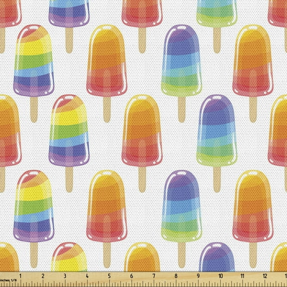 Ambesonne Ice Cream Fabric by the Yard Upholstery, Orange Rainbow Flavor, 5 Yards, Multicolor
